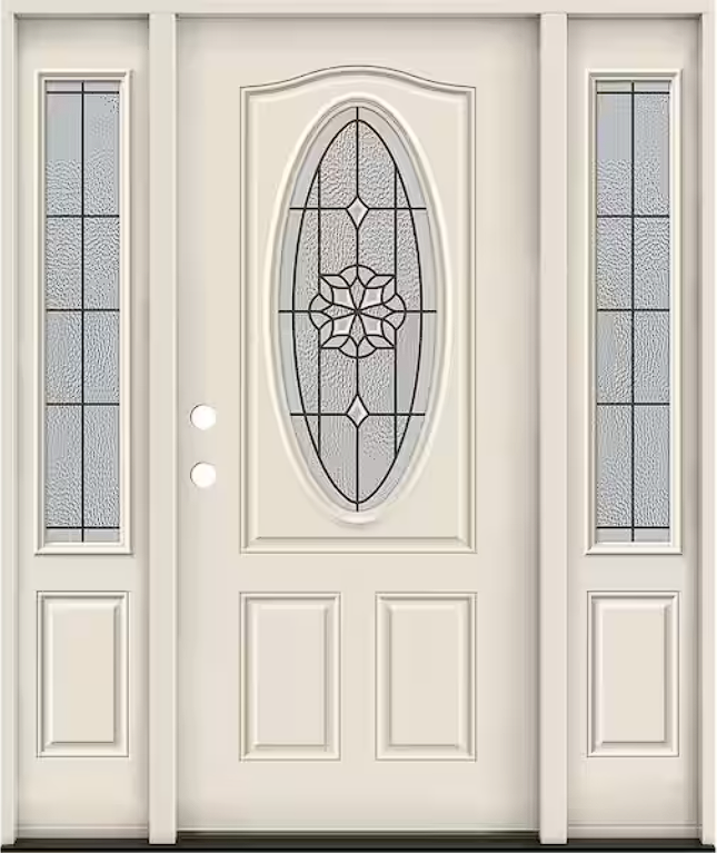 3/4-Oval Decorative Glass Steel Prehung Front Door with Sidelites