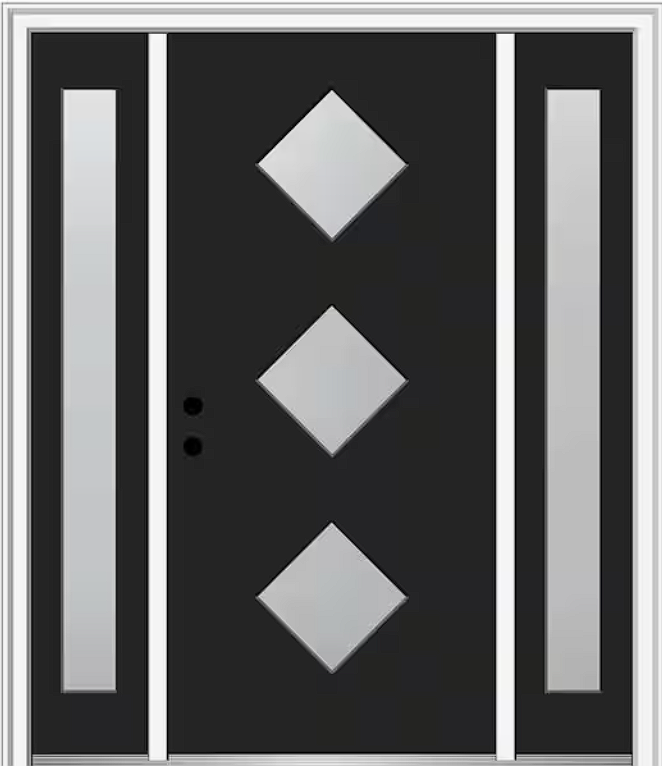 3-Lite Frosted Modern Painted Steel Prehung Front Door with Sidelites