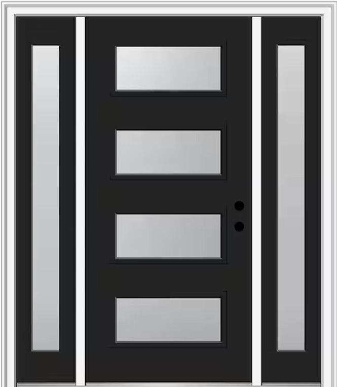 4-Lite Frosted Modern Painted Steel Prehung Front Door with Sidelites