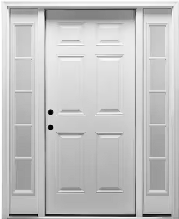 Classic 6-Panel Primed Steel Prehung Front Door with Sidelites