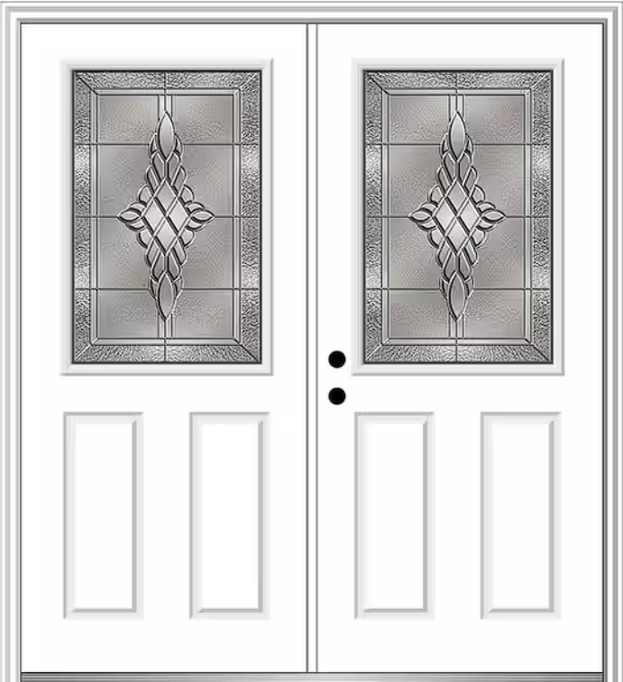 72 in. x 80 in. Decorative Half-Lite 2-Panel Primed Steel Prehung Front Door on 6-9/16 in. Frame